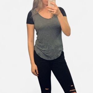 Gray Apt 9 Short Sleeve Tee with Faux Leather Sleeves, Size XS